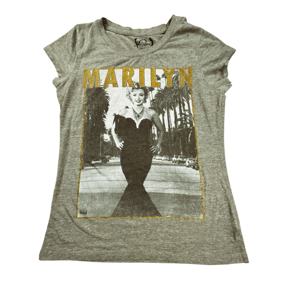 Marilyn Monroe Graphic T Shirt Girls Large 11-13 Gray Glitter Short Sleeve Tee
